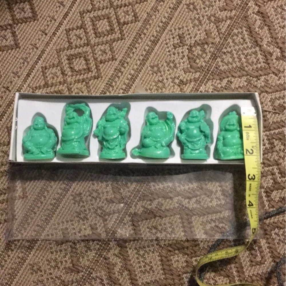 Set of Green New Mini Faux Jade Laughing Buddha Statues 2” Wealth & Happiness!